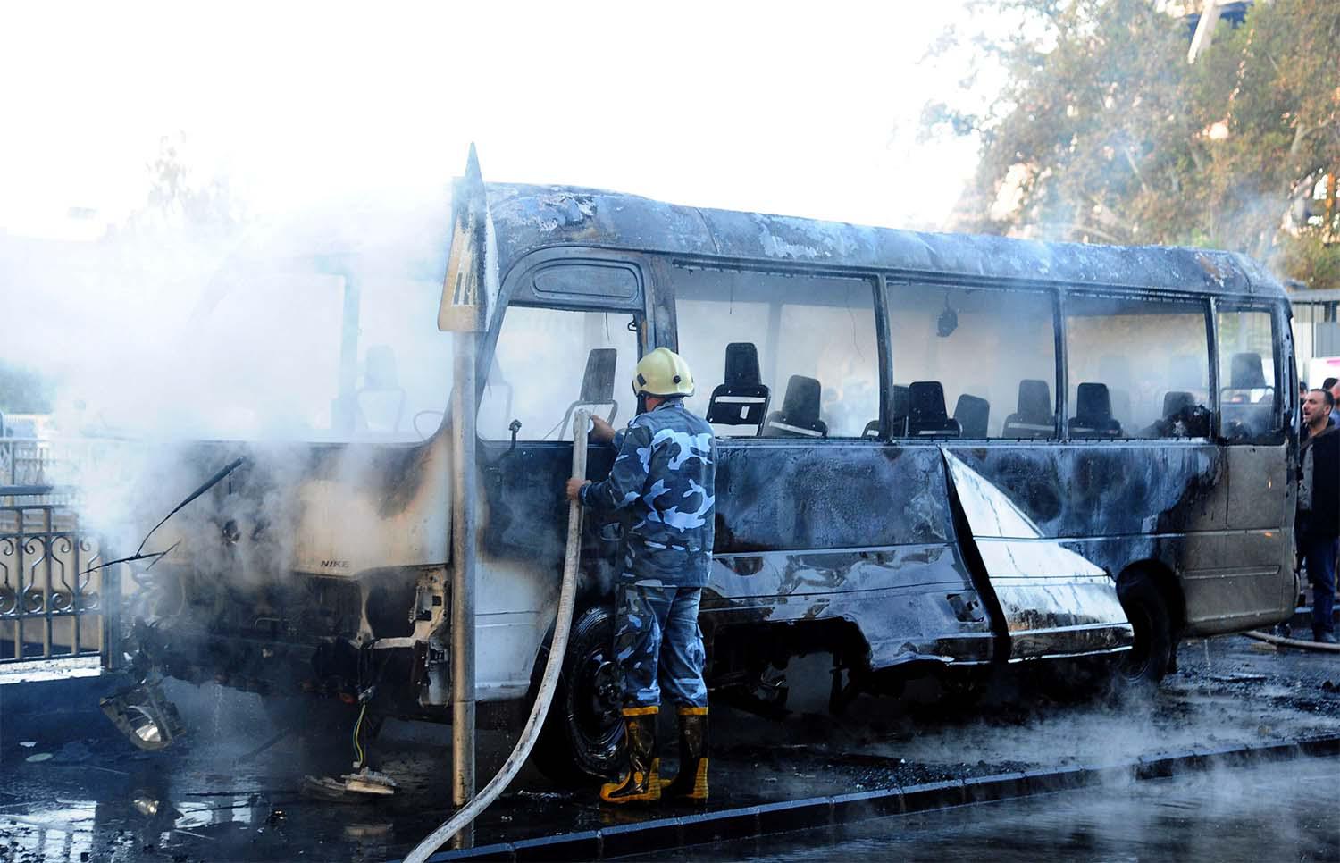 The military bus charred