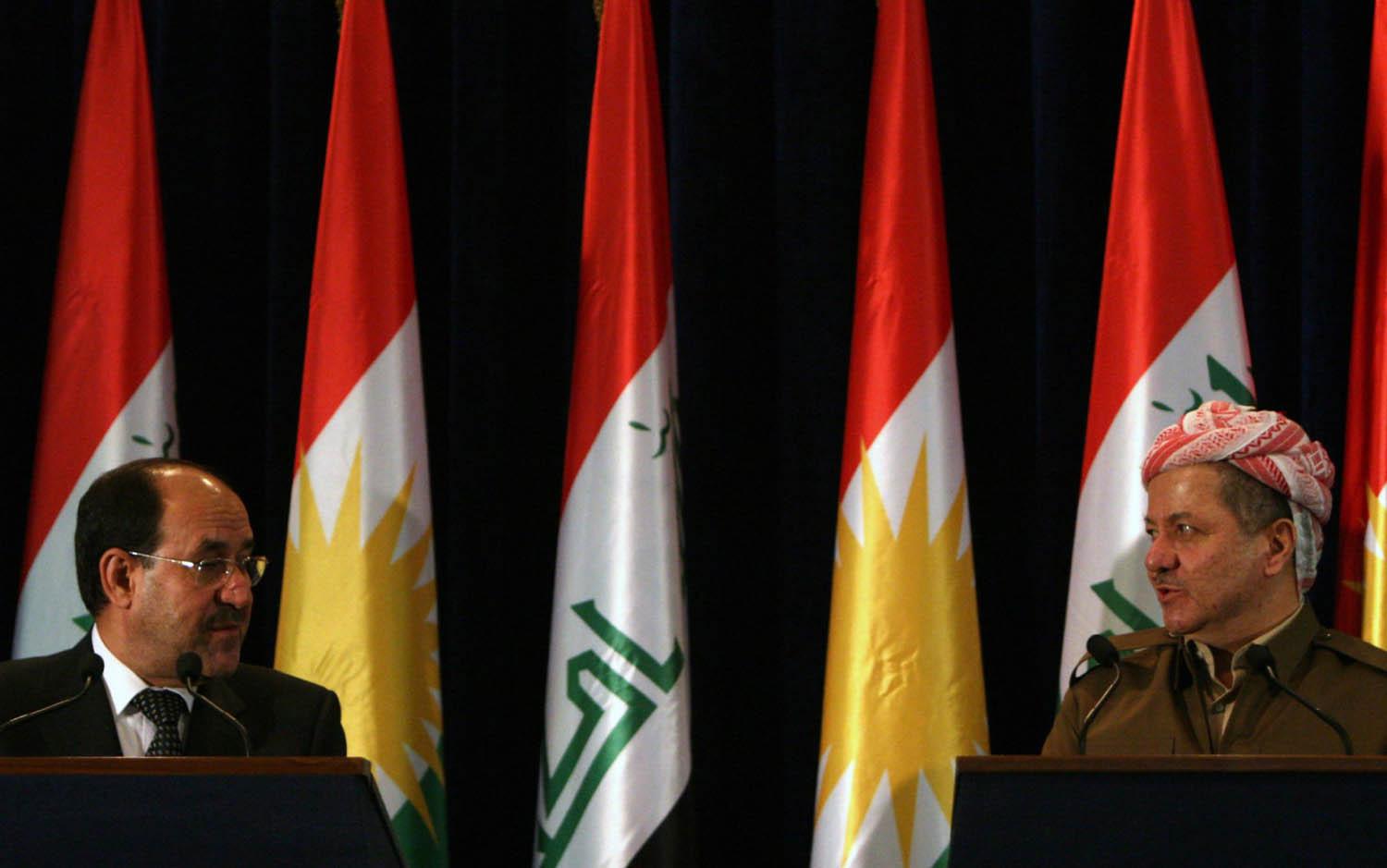 الزعيم الكردي مسعود بارزاني يستقبل رئيس الوزراء العراقي نوري المالكي (2013)