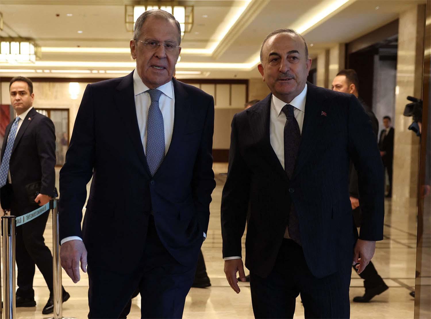 Turkish FM Mevlut Cavusoglu with Russian counterpart Sergei Lavrov