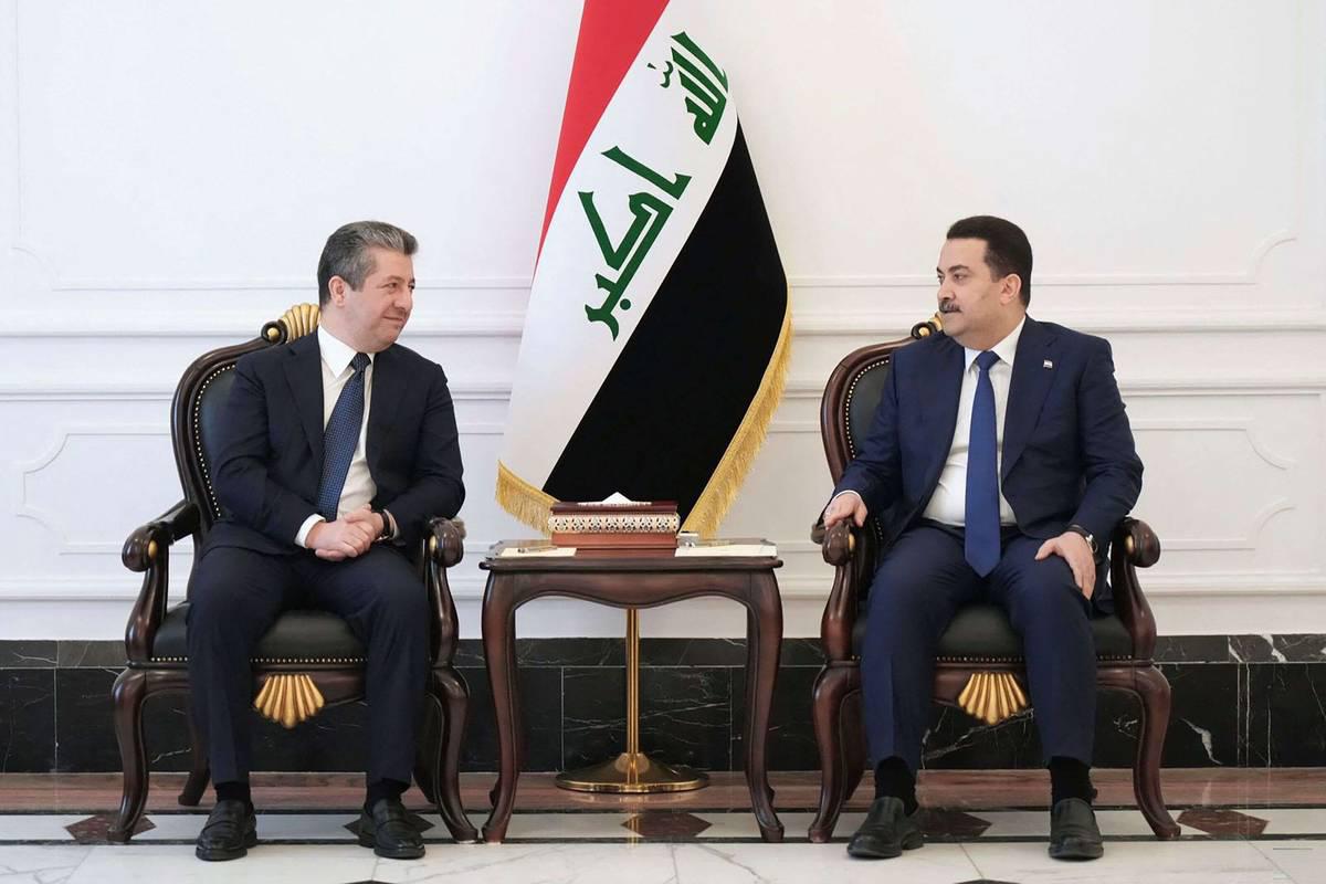 رئيس الوزراء العراقي محمد شياع السوداني يستقبل رئيس وزراء إقليم كردستان مسرور بارزاني
