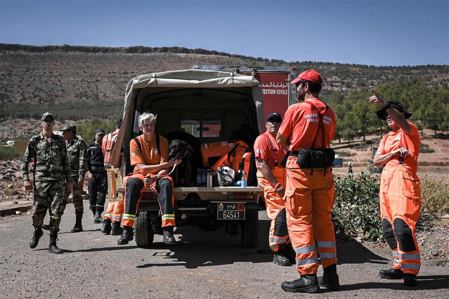 British rescue teams deployed at a Moroccan military field hospital in the village of Asni near Moulay Brahim 