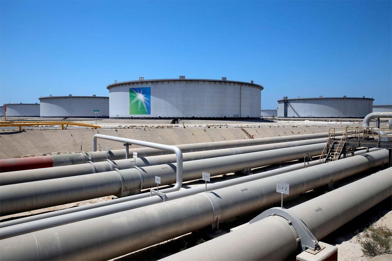 General view of Aramco tanks and oil pipe at Saudi Aramcos Ras Tanura oil refinery 