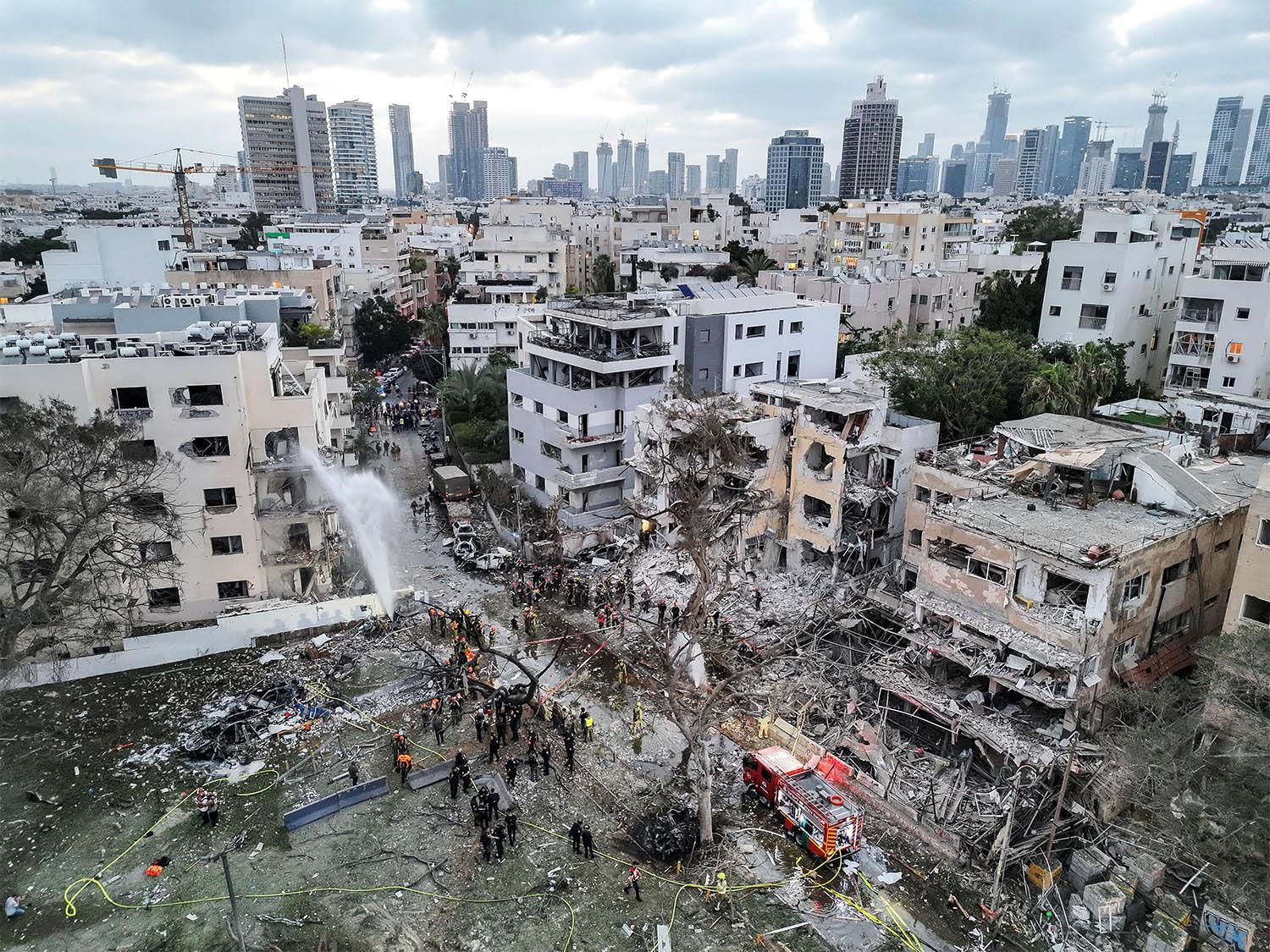 Damaged residential homes in Tel Aviv following missile attack from Iran on Israel