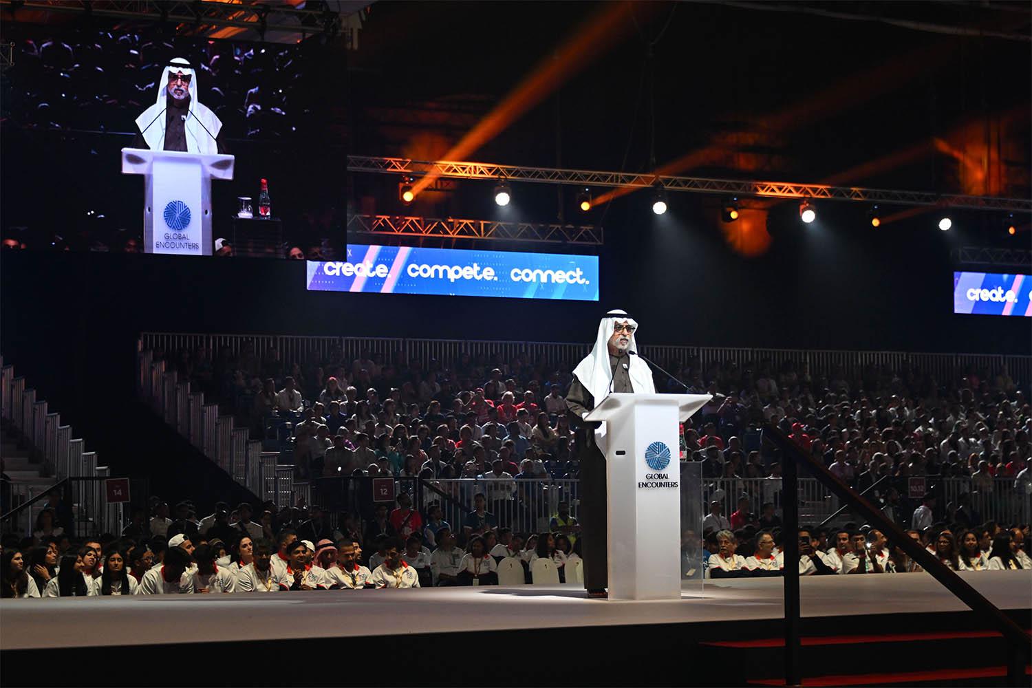 Sheikh Nahyan bin Mubarak Al Nahyan addressing the audience at the opening ceremony