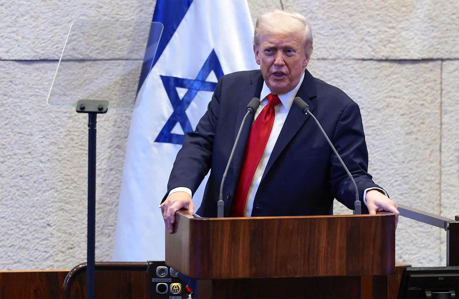US President Donald Trump addressing the Knesset