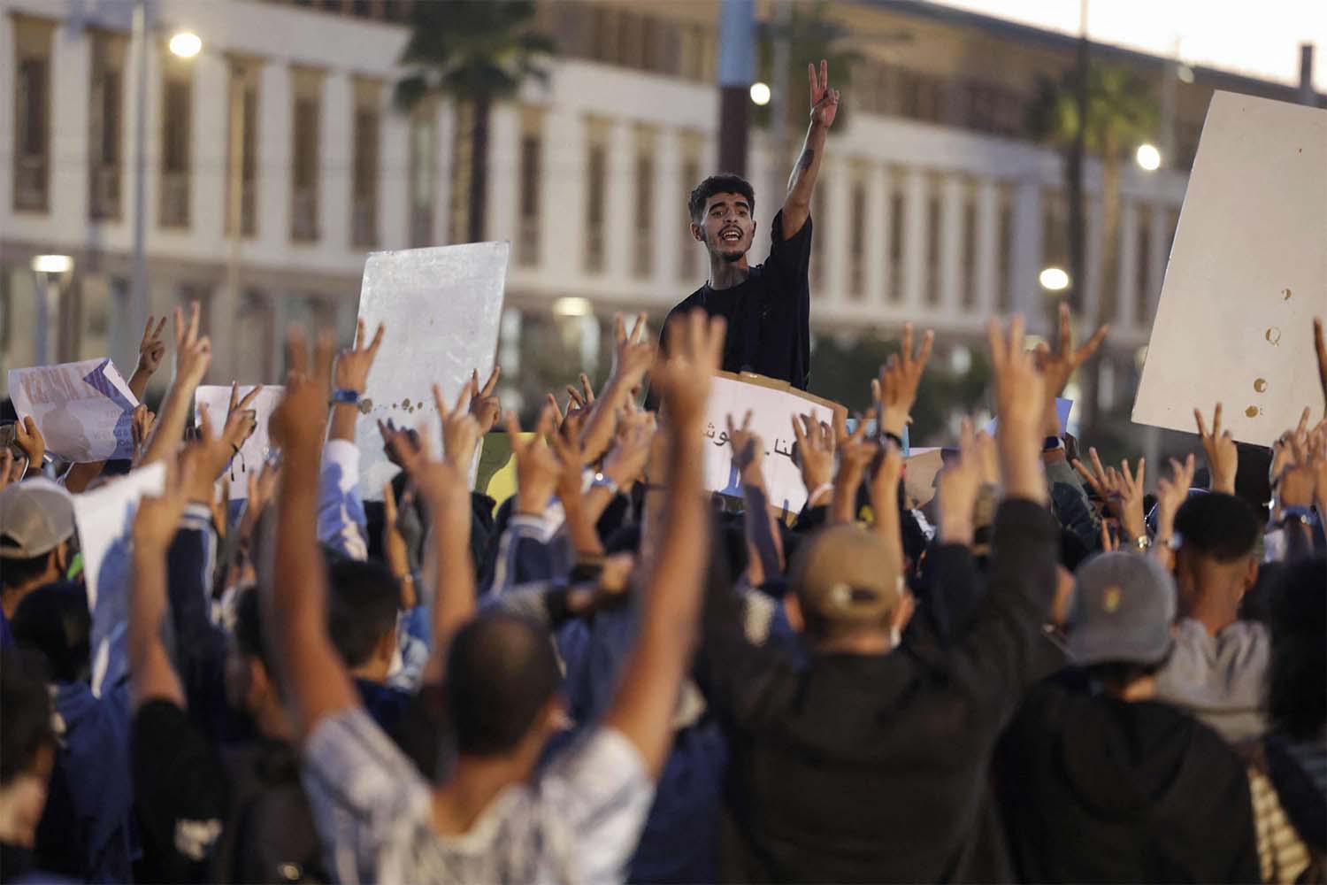 Young protesters demonstrating peacefully in Casablanca