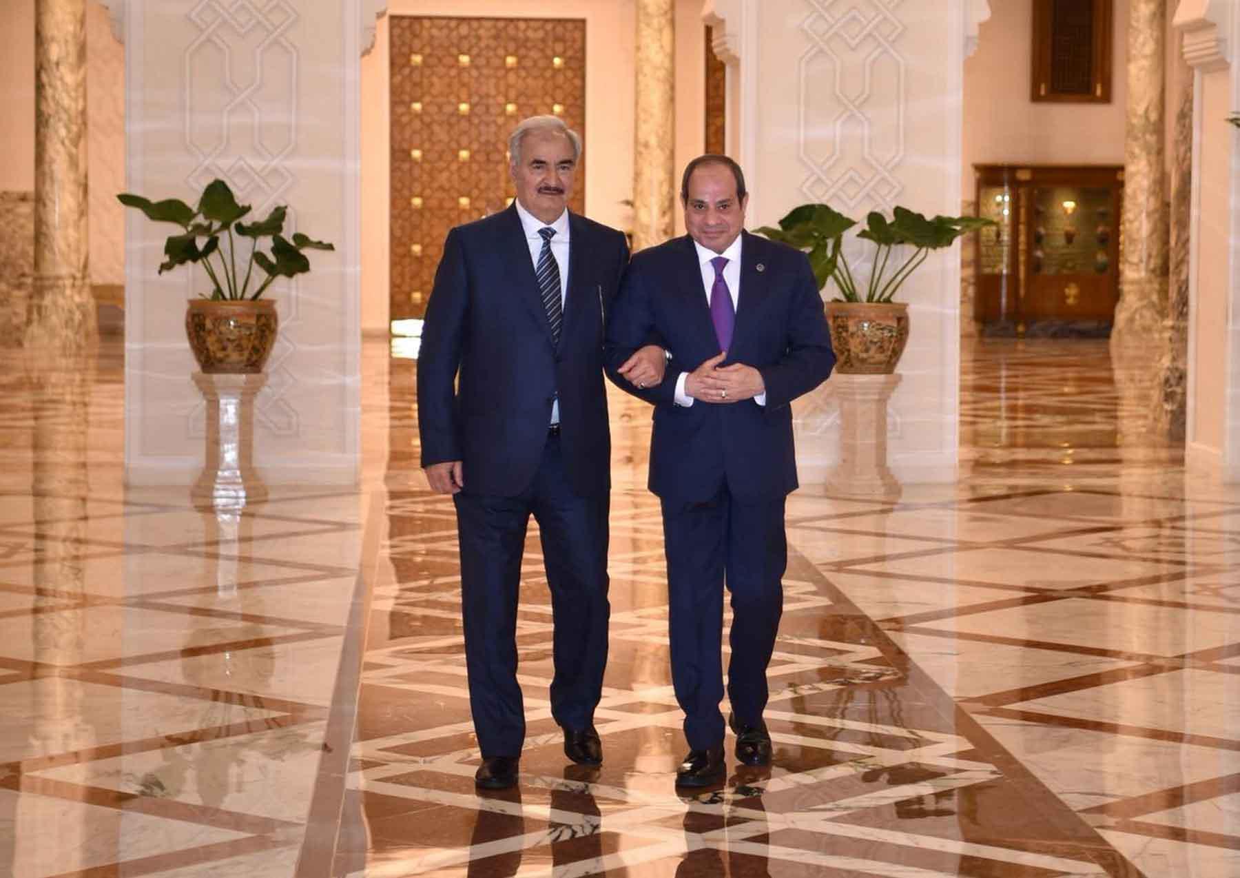Egyptian President Abdel Fattah al-Sisi meets Libyan National Army commander Khalifa Haftar in Cairo, December 8, 2025.