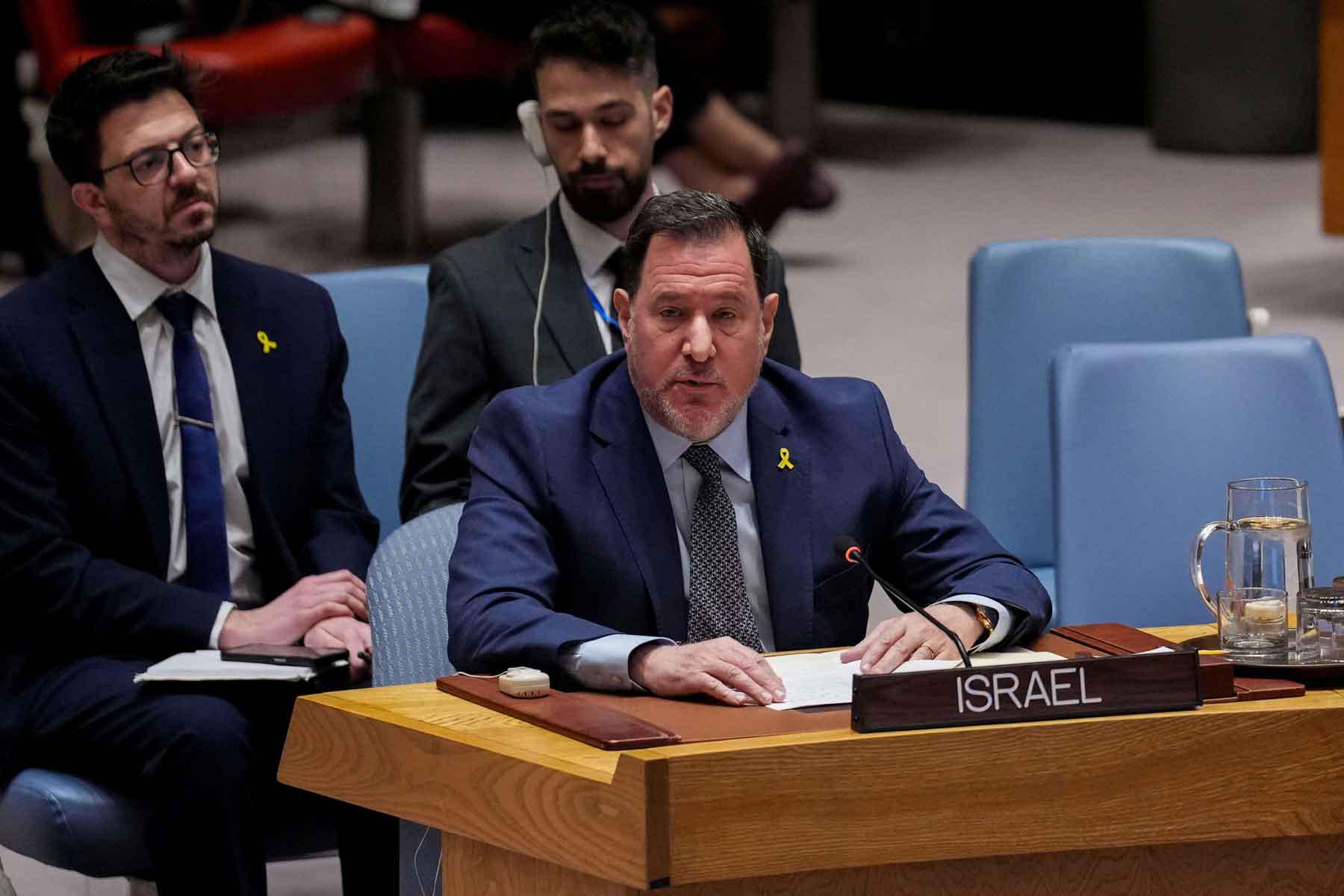 Israel’s Deputy UN Ambassador Jonathan Miller addresses a Security Council meeting at the United Nations headquarters in New York City.