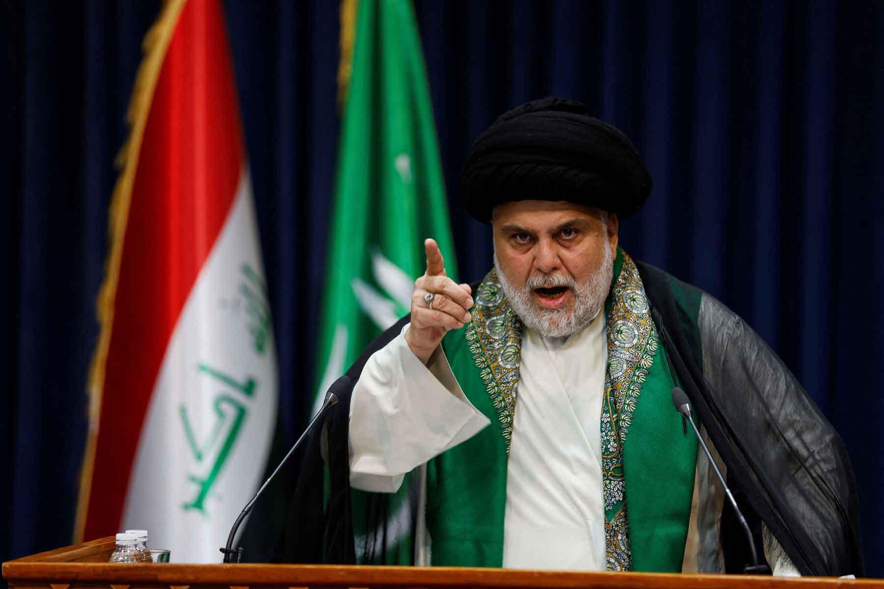 Iraqi Shia cleric Muqtada al-Sadr delivers a speech in Najaf, Iraq May 17, 2024. 