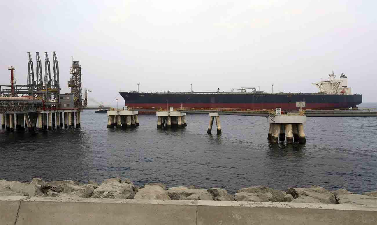 An oil tanker approaches the Jetty in the oil facility in Fujairah