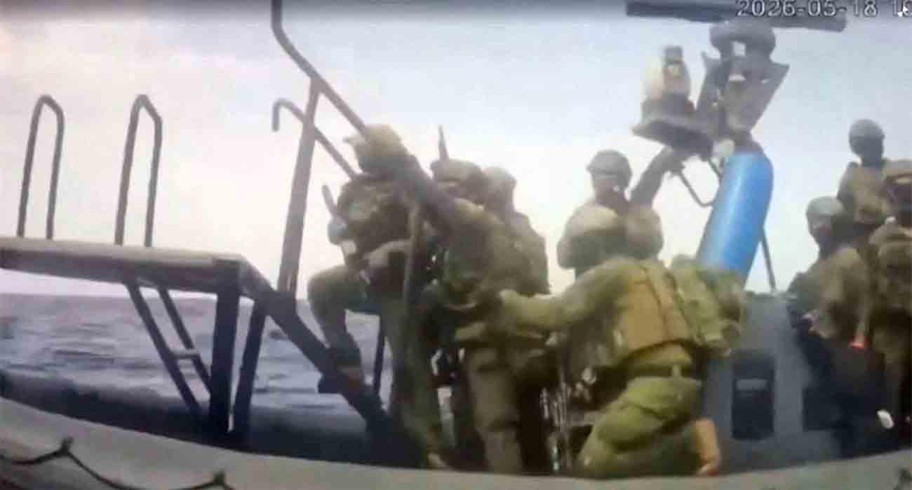 An Israeli naval boat intercepts the Global Sumud Flotilla en route to Gaza