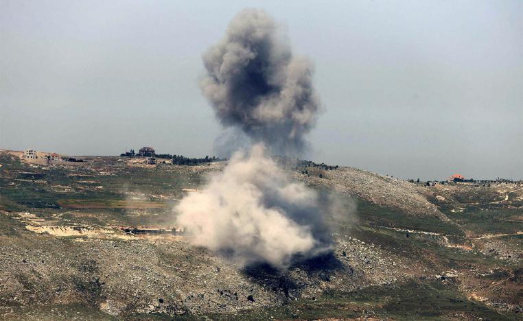 Smoke billowing from the site of Israeli airstrikes on the hills of the southern Lebanese village of Nabatiyeh